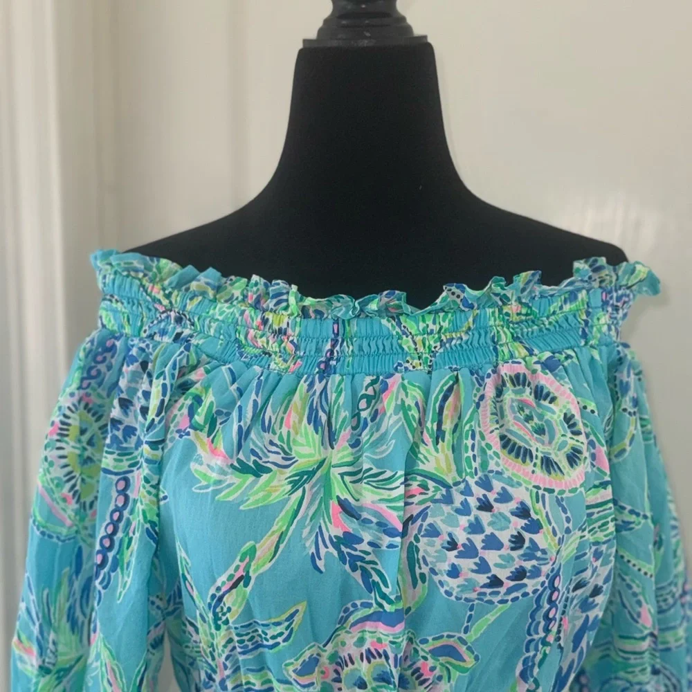 Lilly Pulitzer Sz XS Louisa off the shoulder Dress Turtle Season - Picture 12 of 15
